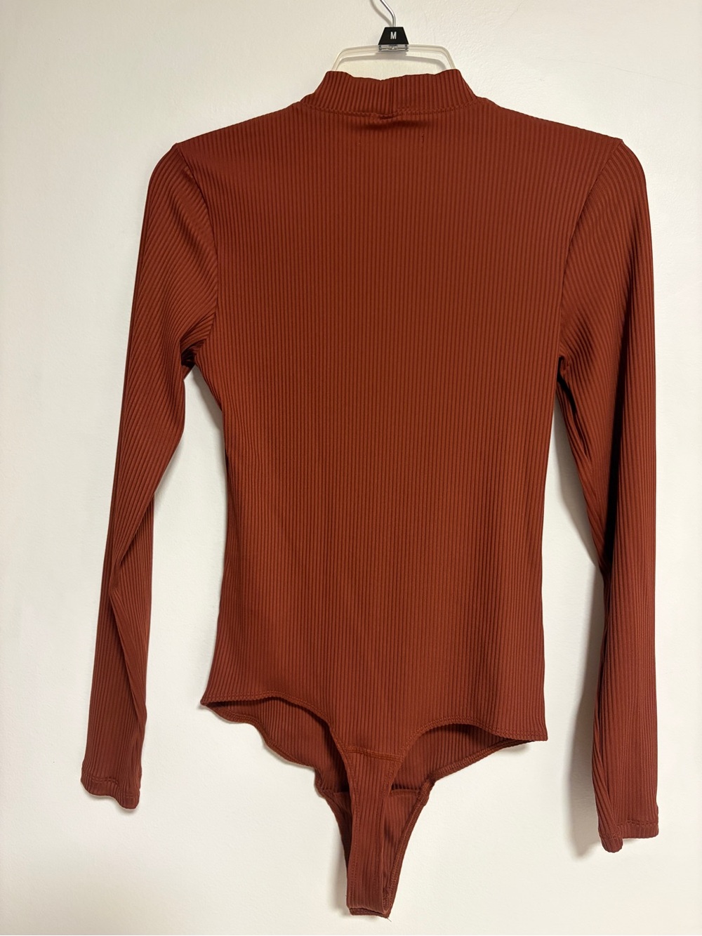 Abercrombie & Fitch Ribbed Zip Mock Neck Long Sleeve Bodysuit Brown M - Picture 7 of 11